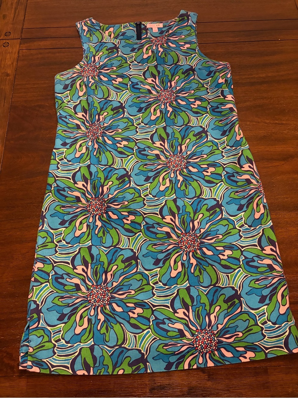 Lilly Pulitzer Blue Green Pink Floral Shift Dress Sleeveless Size 12 Cotton